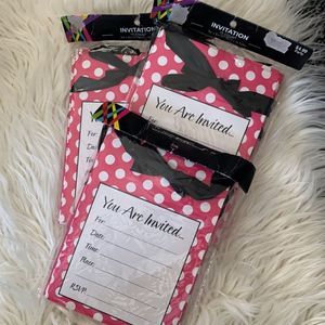 NIB 🎈 3 Pack of Party Invitational Cards with Black Bows on Pink Polka Dot